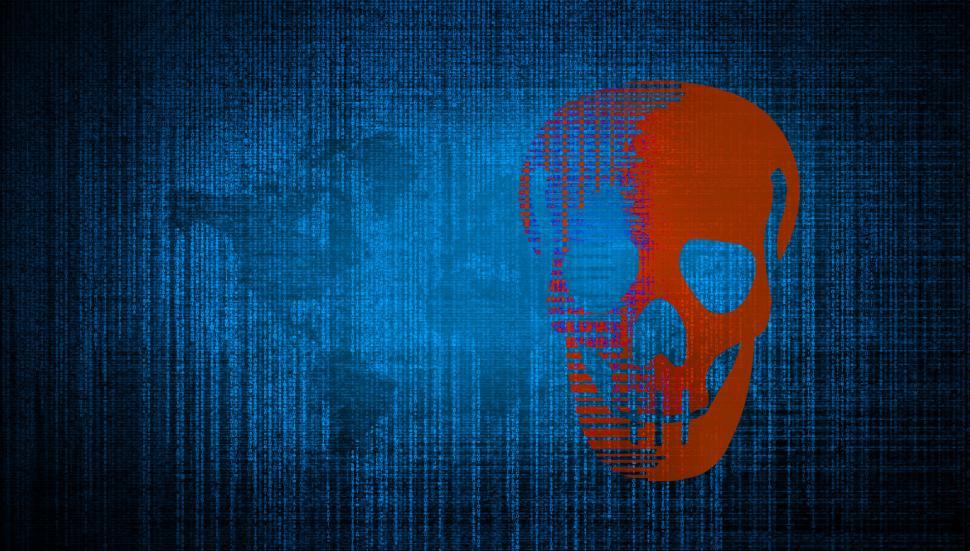 Free Image of Cybersecurity Threats - Matrix and Digital Skull 
