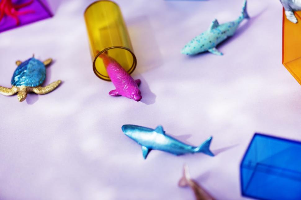 Free Image of Close up of colorful toy sea animals 