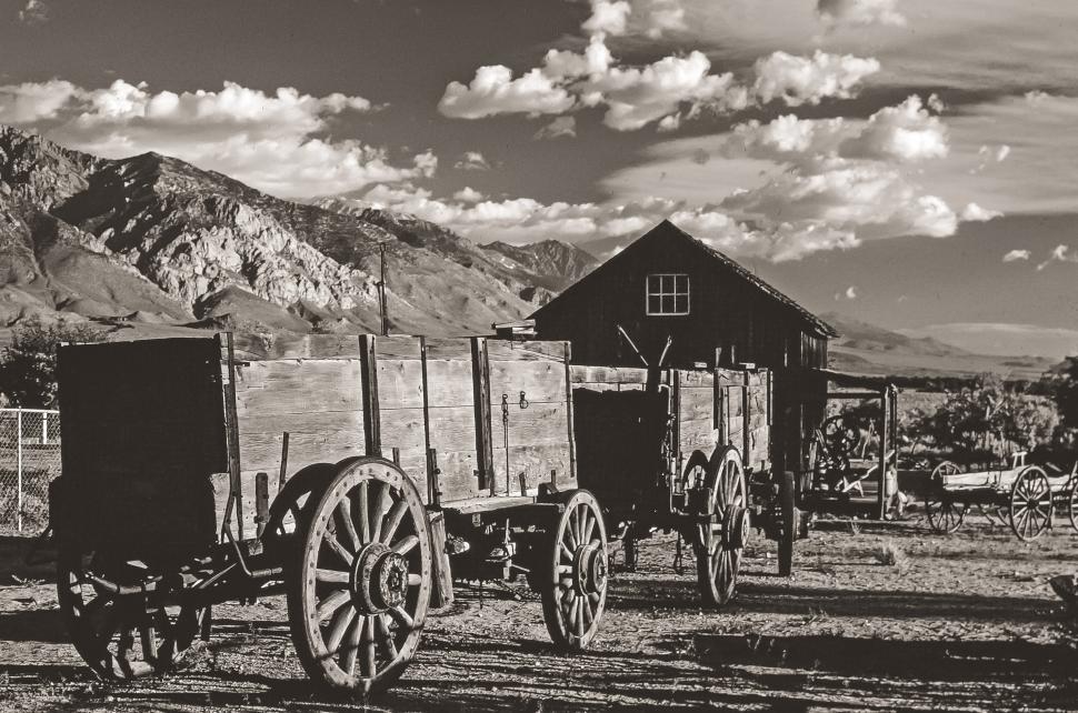 Free Image of Old Carriage Wagons - B&W 