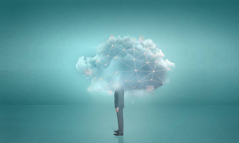 Free Image of Cloud Technology - Executives with Head on Digital Cloud - Digital Transformation  