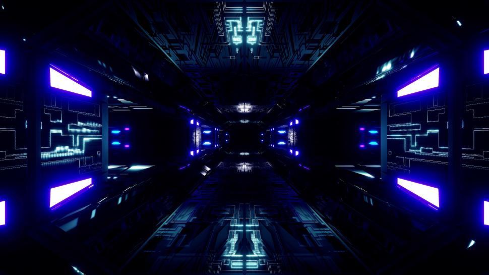Download Free Stock Photo of futuristic science-fiction tunnel corridor 3d illustration background wallpaper  