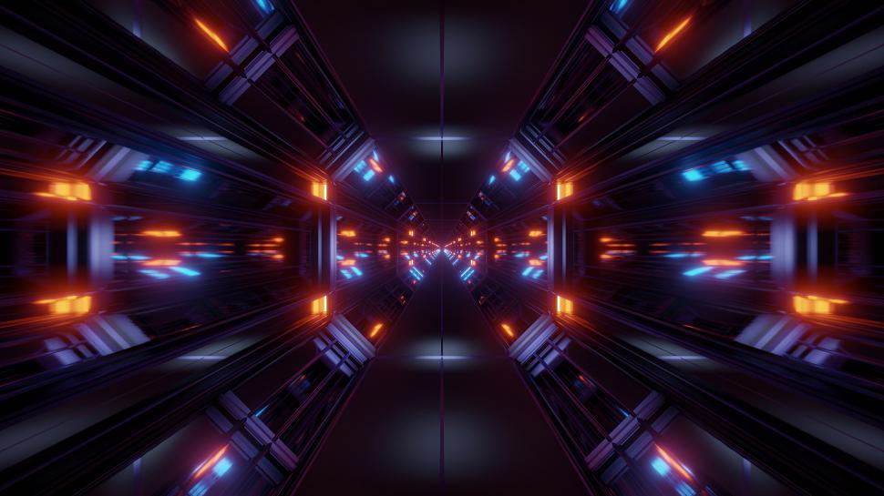 Free Image of black scifi space tunnel background wallpaper with nice glow 3d rendering 