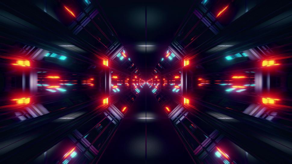 Free Image of black scifi space tunnel background wallpaper with nice glow 3d rendering 