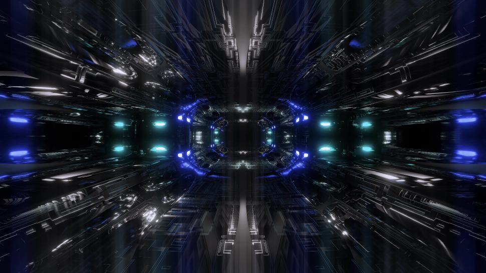 Download Free Stock Photo of futuristic science-fiction tunnel corridor 3d illustration background wallpaper 