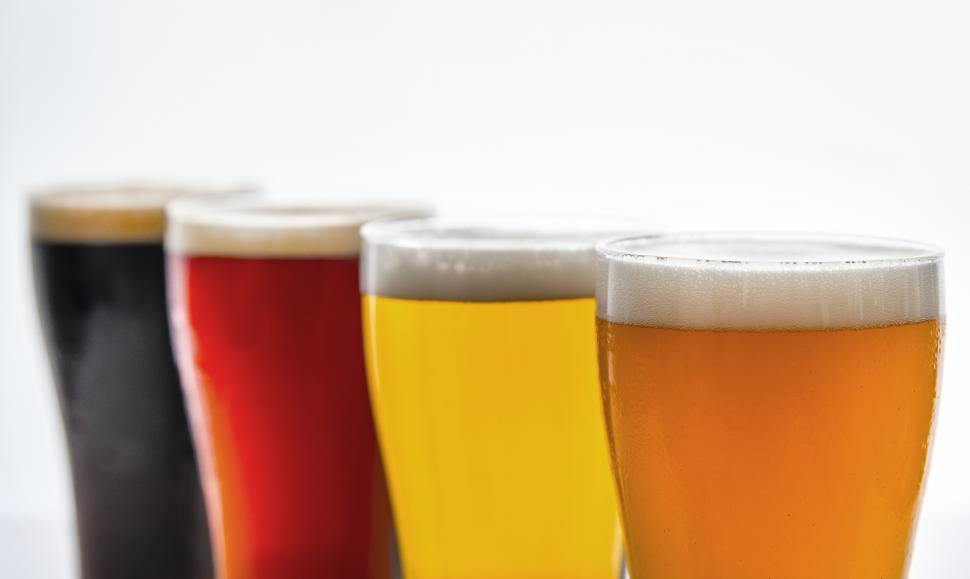 Free Image of Close up of beer varieties served in pint glasses 