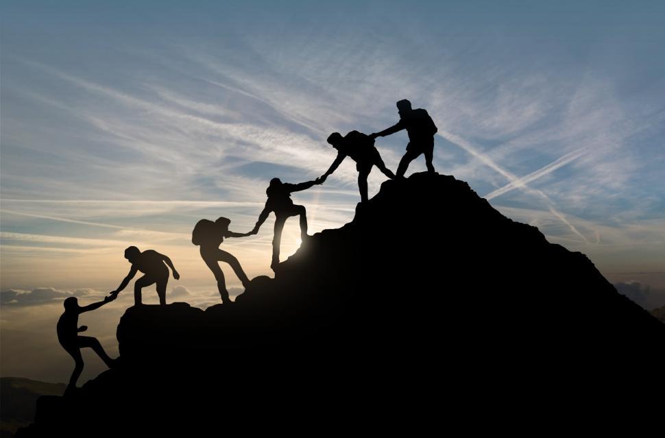 Download Free Stock Photo of Reaching the Summit - Team Work - Group Effort - Success  