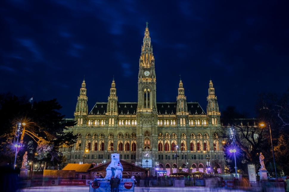 Free Image of town hall vienna town hall square skating space christmas splendor christmas market city night photograph places of interest building city trip landmark tourism architecture historically 
