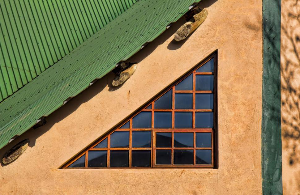 Free Image of window glass reflection triangle architecture design abstract building construction shape exterior 