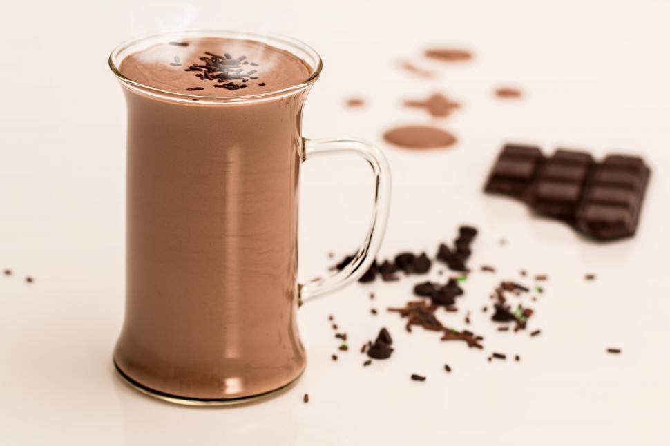 Free Image of hot chocolate drink dairy winter milk sweet cocoa hot beverage warm tasty cacao brown glass 
