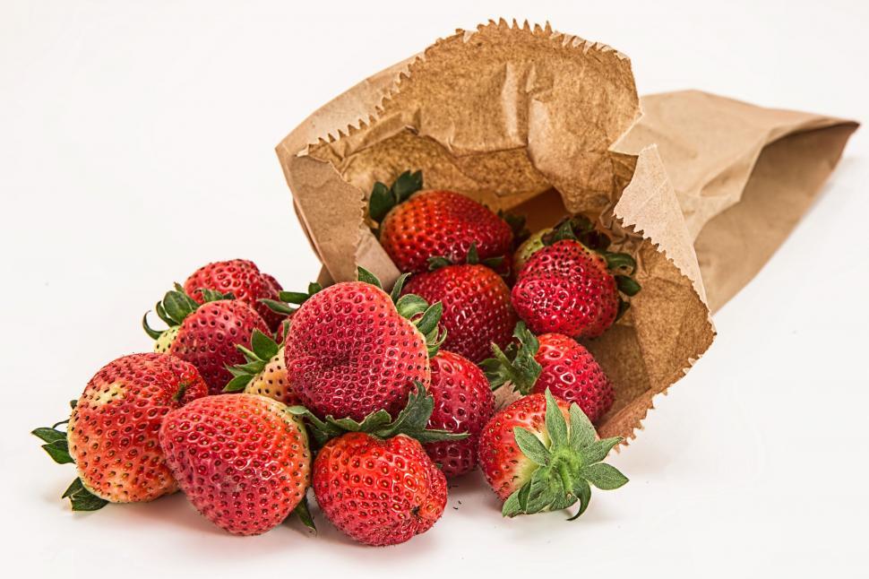 Free Image of Fresh Strawberries in Brown Paper Bag 