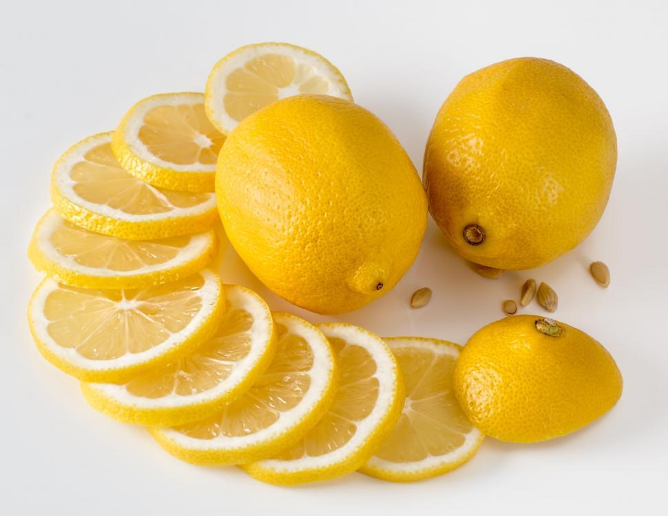 Free Image of lemon citrus fruit juicy juice sour healthy tropical refreshment slices pips yellow vitamin fresh diet detox vegetarian vegan slice cut 