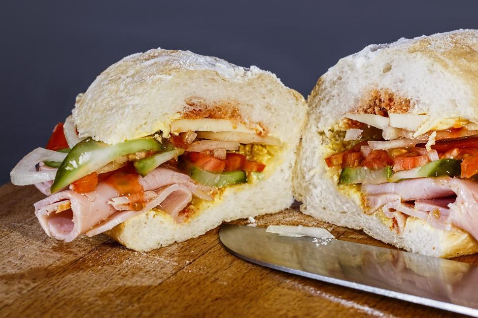 Free Image of ham sandwich snack sandwich slice sliced bread roll rolls food bread tasty crust 