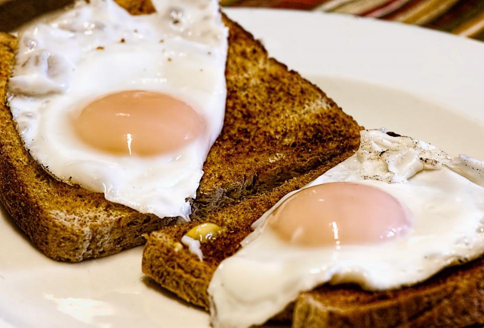 Free Image of Two Fried Eggs on Toast on a Plate 