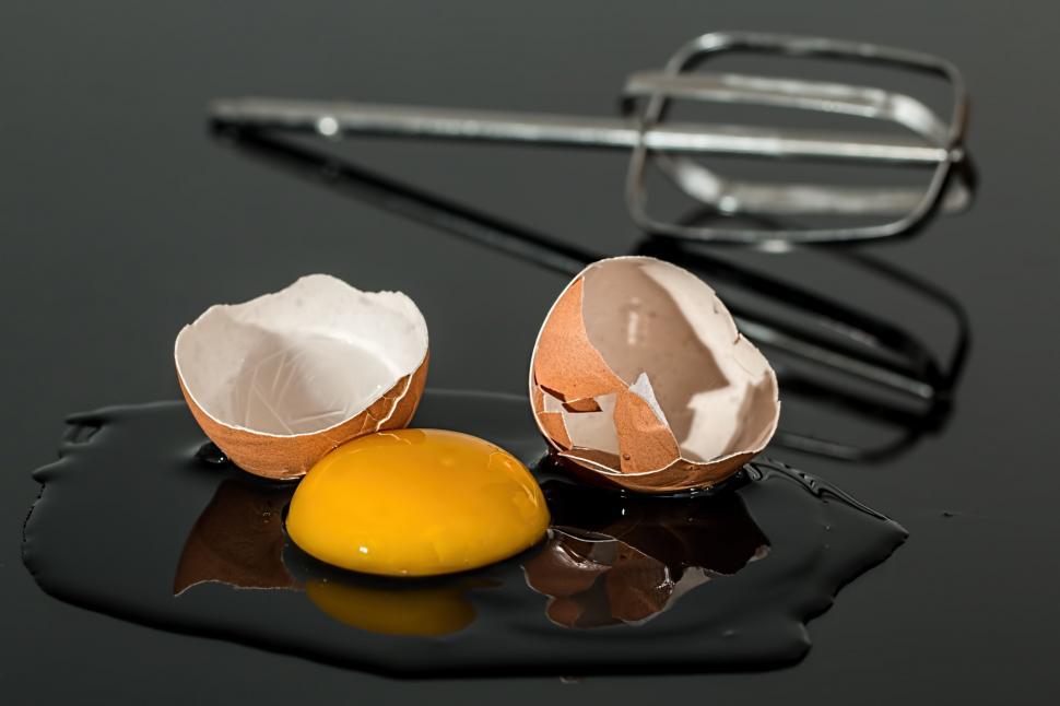 Free Image of egg eggshell broken yolk shell yellow egg beater healthy cracked cholesterol fragile damaged break crack smash smashed protein food ingredient fresh raw nutrition cooking kitchen cook culinary recipe mess preparation albumen 