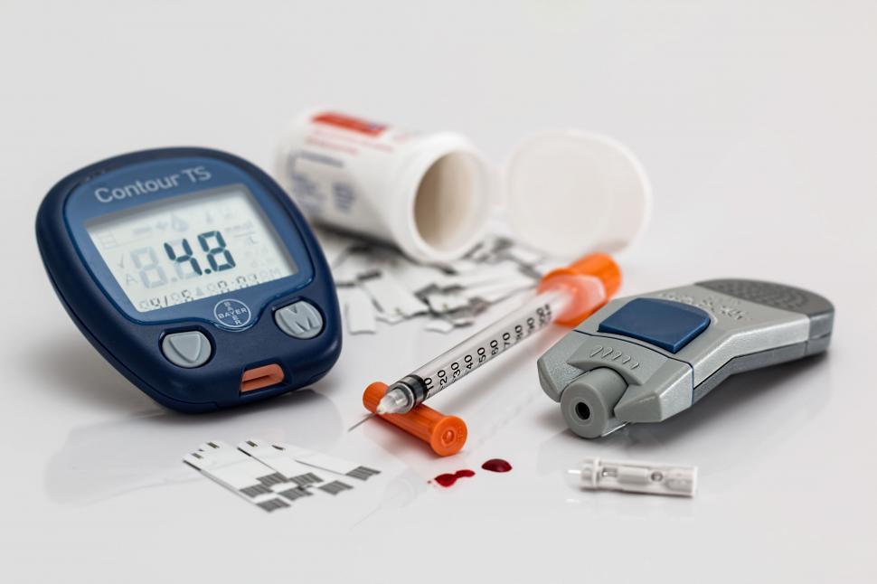 Free Image of Medical Supplies Including Blood Pressure Meter and Needle 