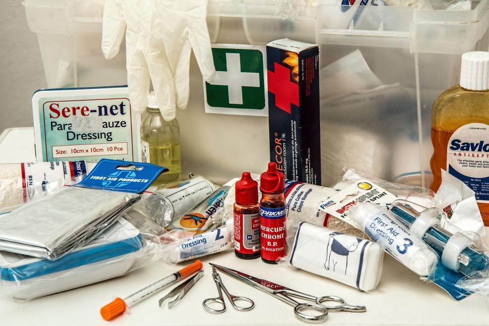 Free Image of first aid kit first aid kit medical emergency medicine cross box safety first injury pharmacy first-aid treatment rescue accident bandage healthcare assist help pain care 