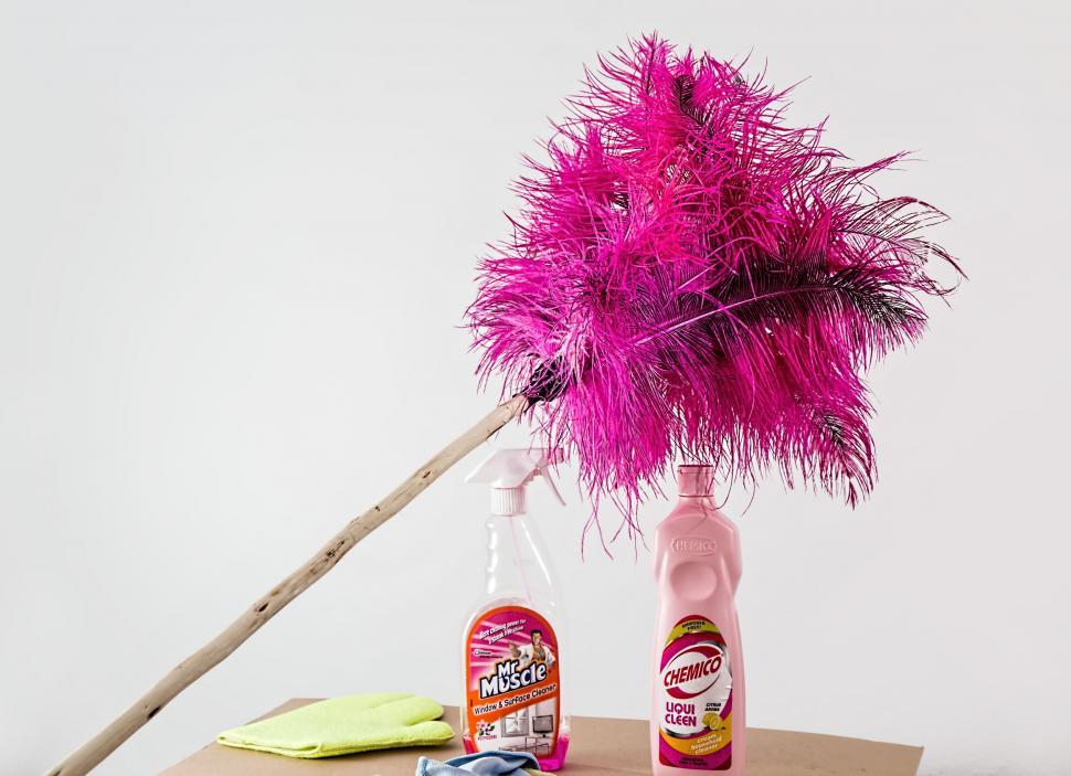 Free Image of Alcohol Bottle and Pink Feather on Table 