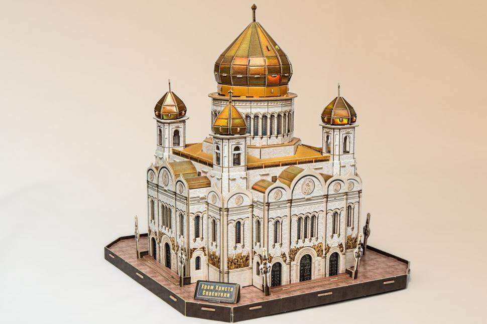 Free Image of Paper Model of a Cathedral With Gold Domes 