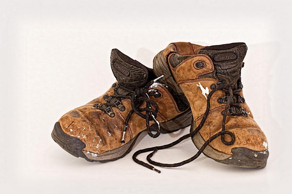 Free Image of old shoes labourer footwear used worn labour workboot boot leather dirty rugged 
