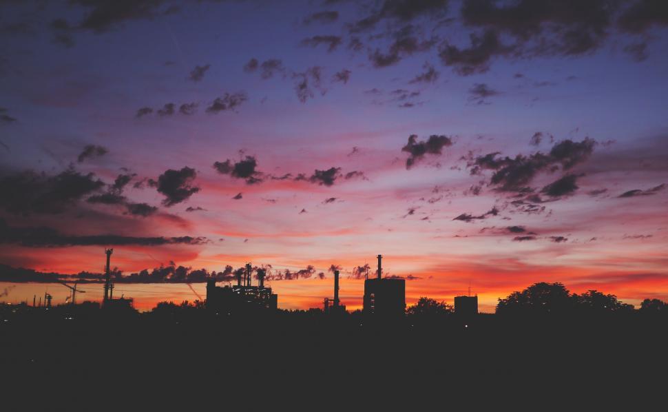 Free Image of Silhouette of Factory and Sky in the evening  