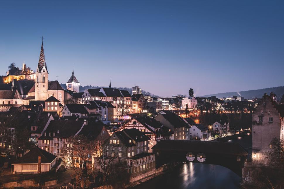 Free Image of Evening Sky and City Lights of Old Town, Baden 