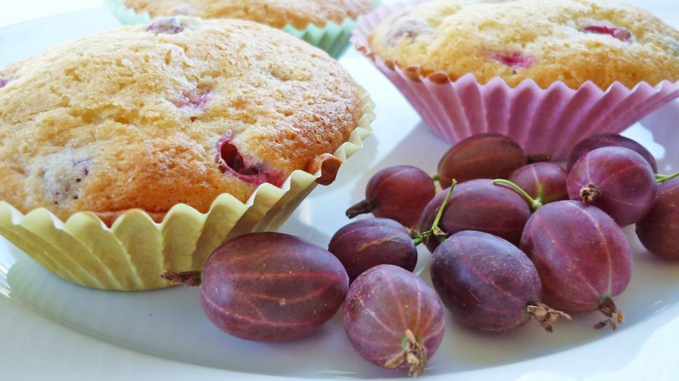 Free Image of Close up of Muffins and red gooseberries  