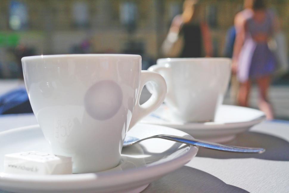 Free Image of Porcelain Espresso Coffee Cups and spoon  