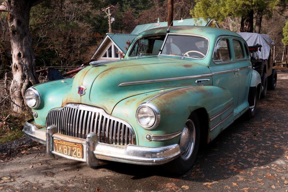Free Image of Vintage Aqua Color Car  