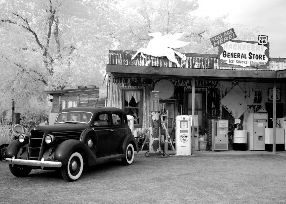 Free Image of Vintage Car - Gas Station  
