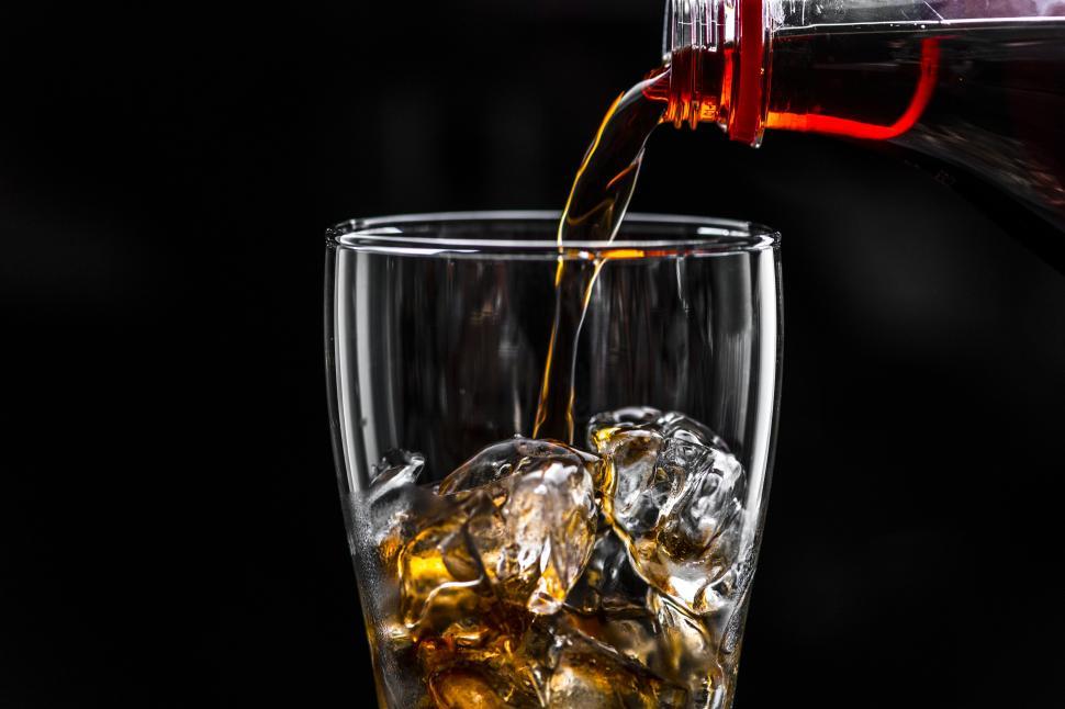 Free Image of Soft drink being poured into a glass with ice 