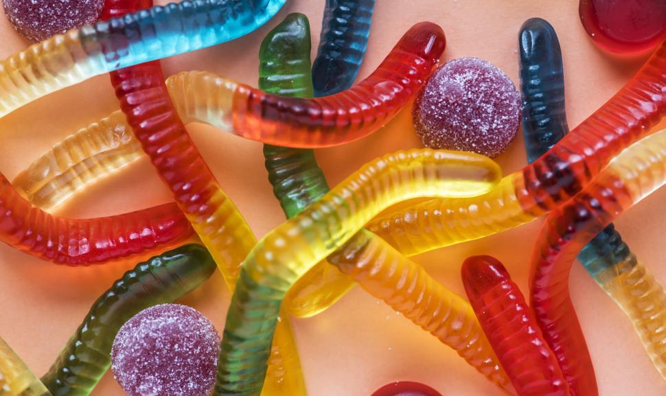 Free Image of Flat lay of snake shape candies - Gummy Worms 