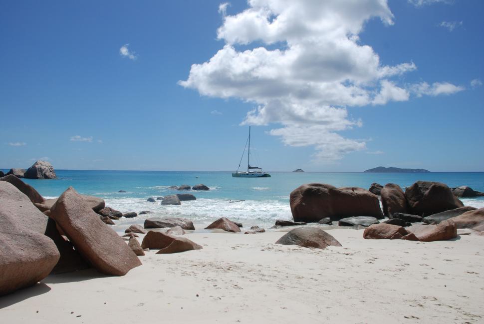 Free Image of White Sand and Rock Stone at Shore  