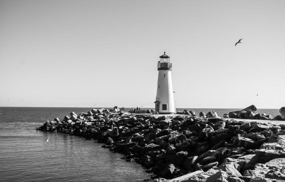 Free Image of Lighthouse near ocean in Santa Cruz - Black and White  