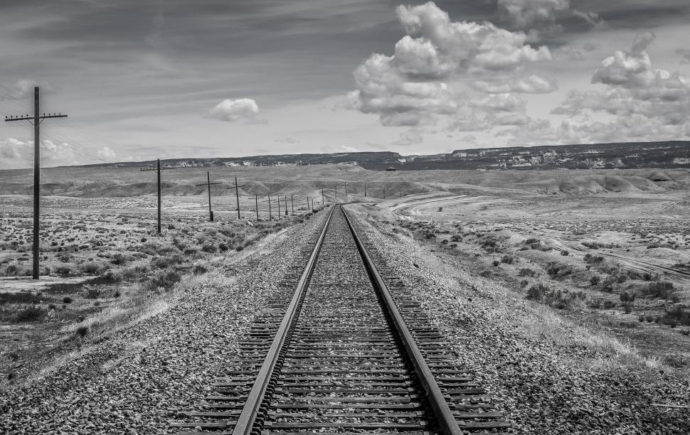 Free Image of Train Track with electric poles 