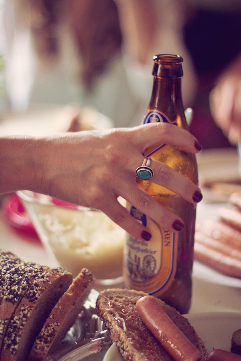 Free Image of Sausage, Bread and Beer  