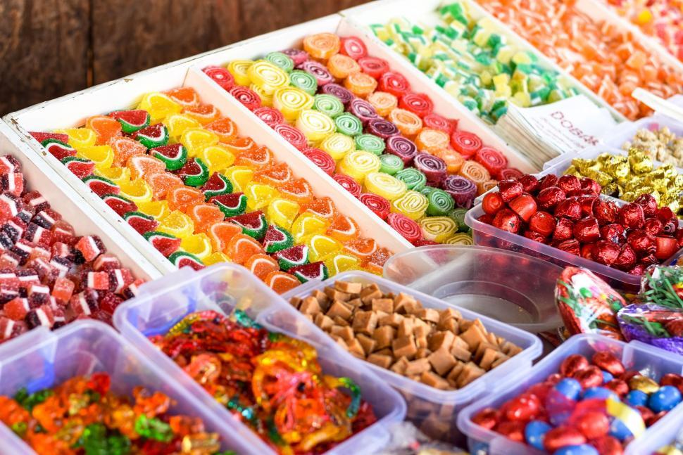 Free Image of Colorful Jelly Candies Display For Sale 