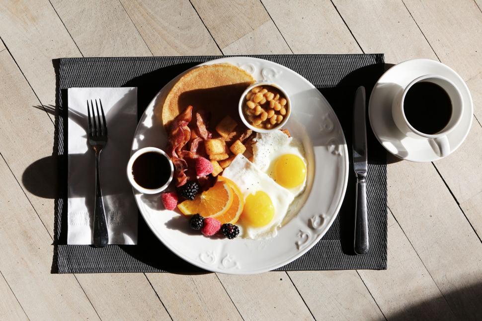 Free Image of Breakfast with black coffee 
