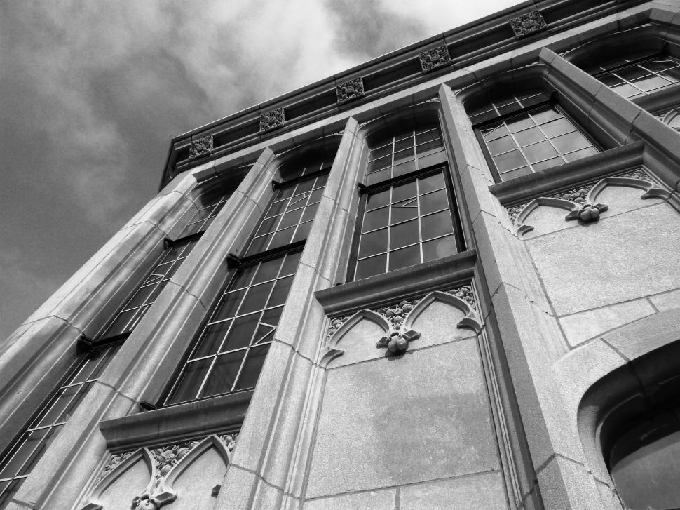Free Image of Black and white view of limestone building  