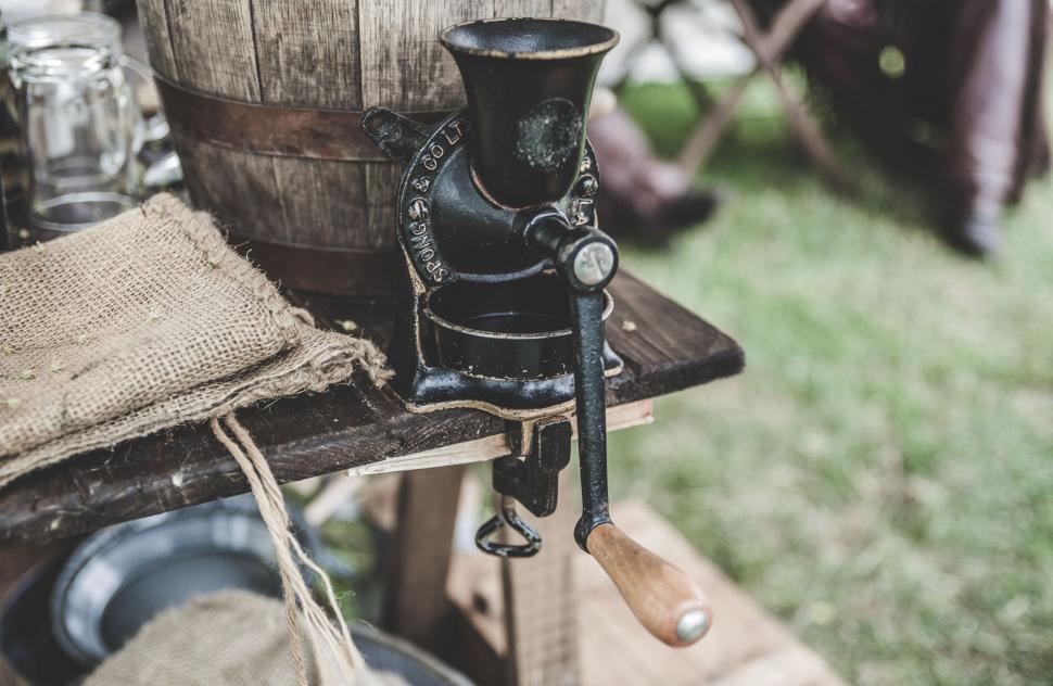 Download Free Stock Photo of Iron Coffee Grinder  