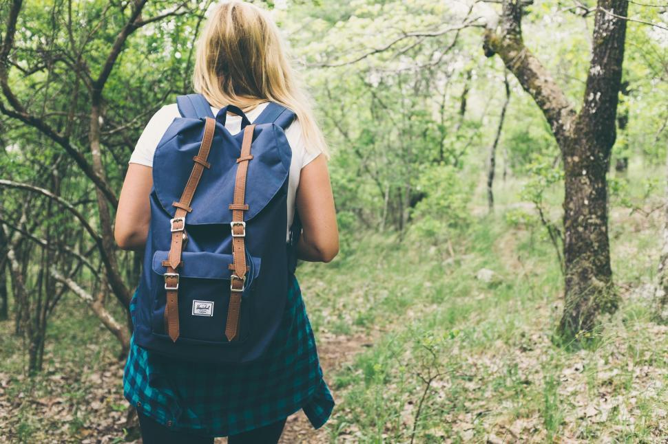 Free Image of Woman in Blue Backpack  