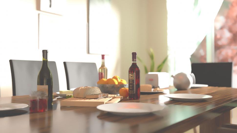 Free Image of Dining Table with Wine Bottles  