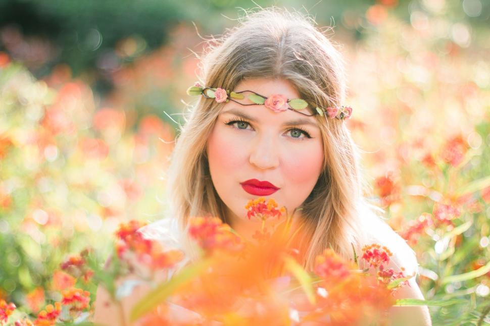 Free Image of Flower Crown Blonde Woman in garden 