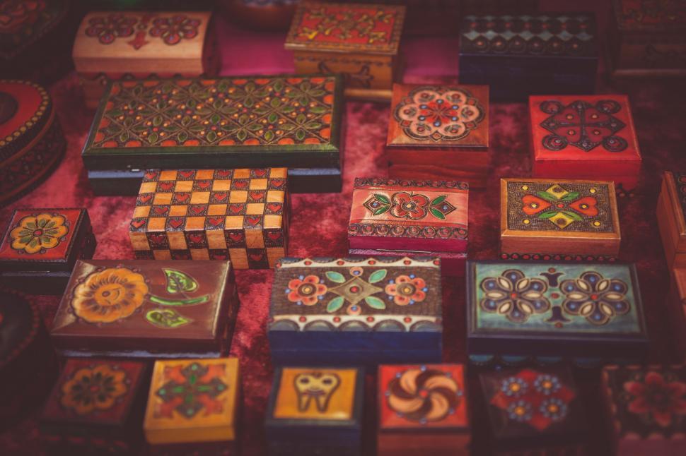 Free Image of Painted Traditional Boxes  