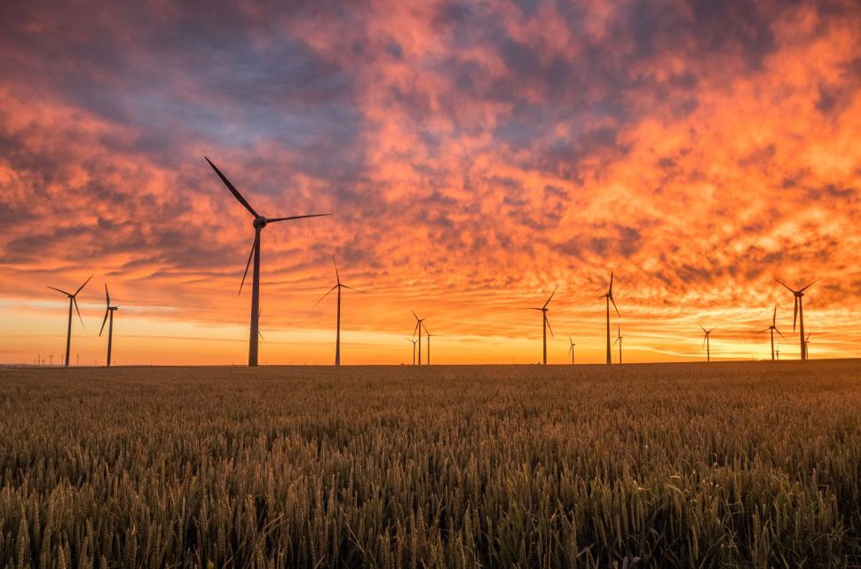 Free Image of Wind Turbines with colorful sky  