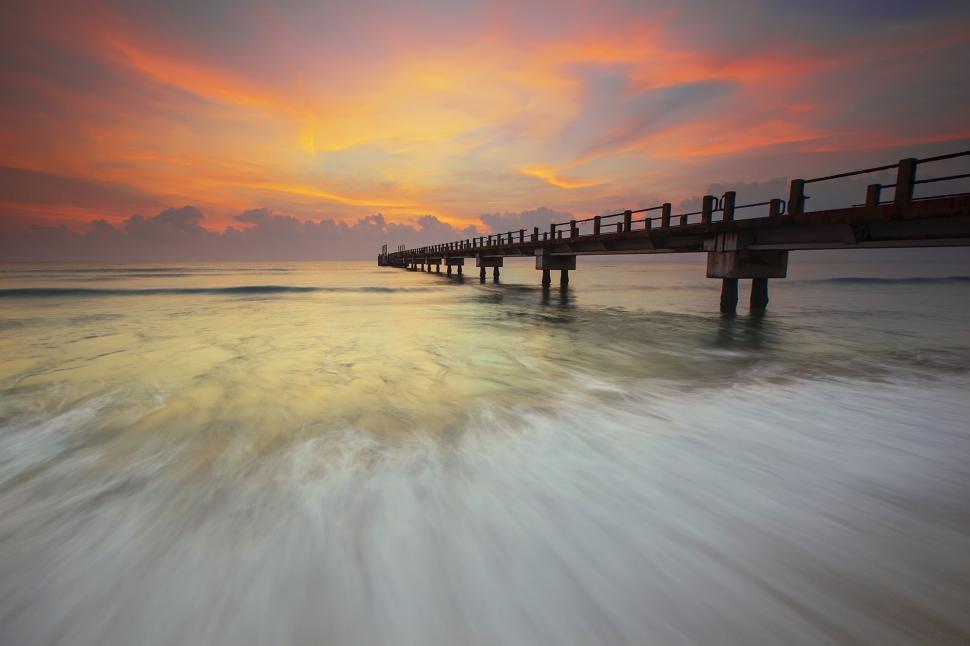 Free Image of View of Pier with sunset sky  