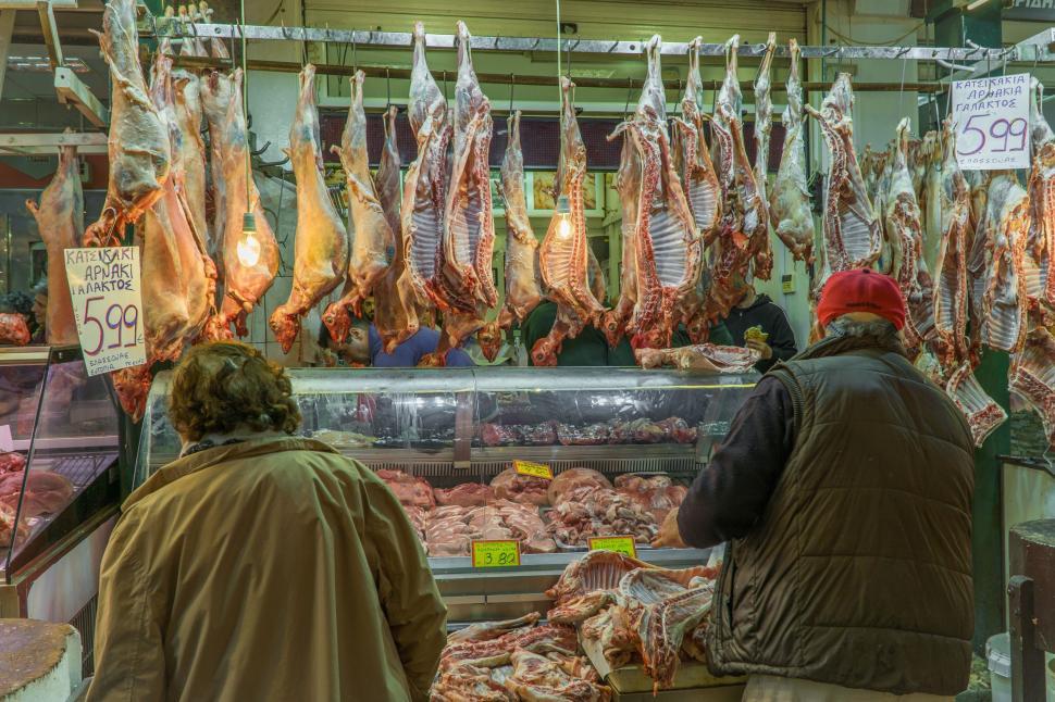 Free Image of Meat Shop and People  