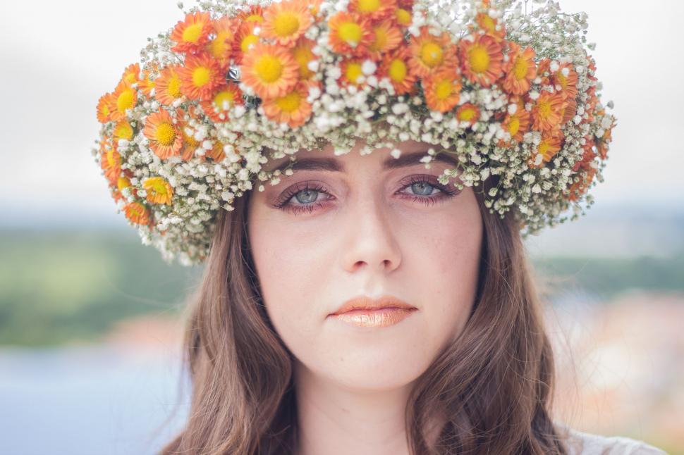 Free Image of Portrait of Caucasian Woman in Floral Headband  