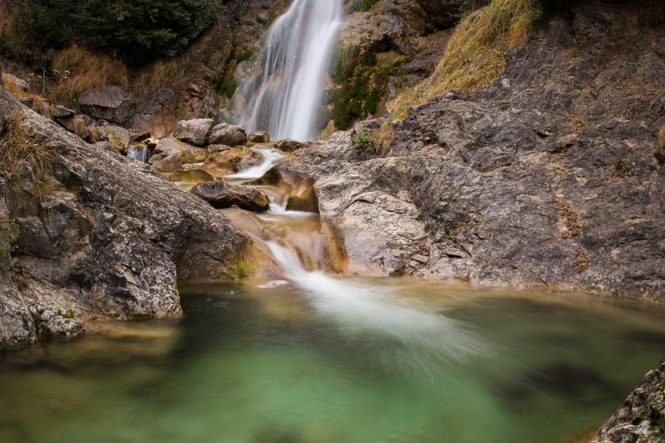 Free Image of Waterfall on Rocks  