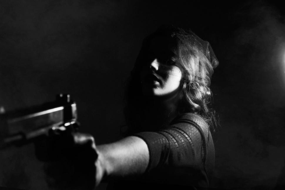 Free Image of Woman With Gun - B&W 