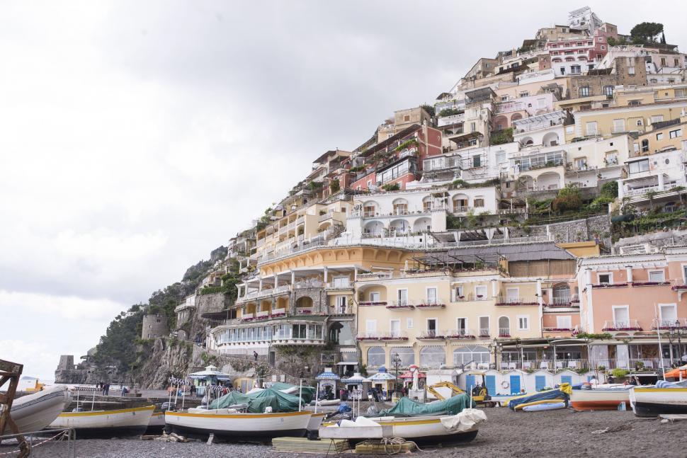 Free Image of Amalfi Houses and boats at Coast Marinas  